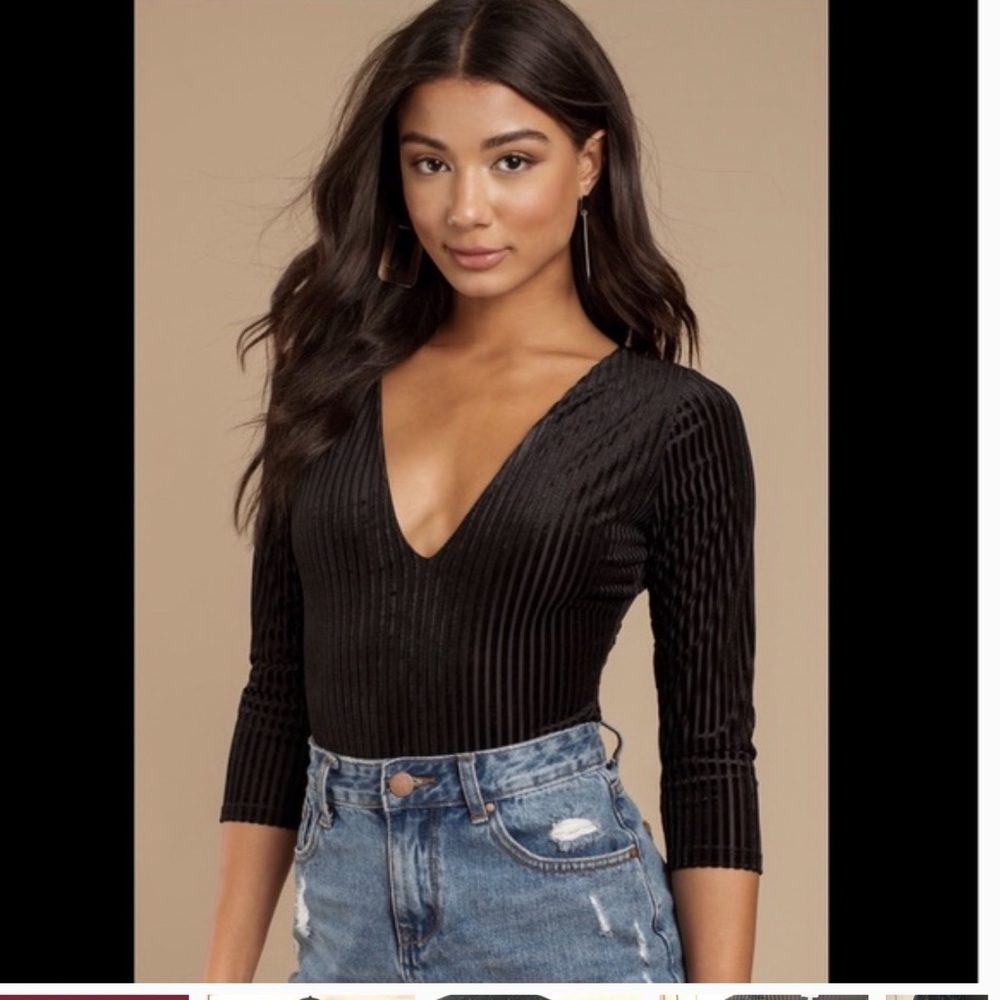 Tobi Skyler Black Striped Velvet Bodysuit size XS